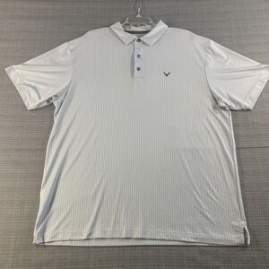 Callaway Polo Shirt Mens XL White Blue Microprint Opti-Dri Golf Performance